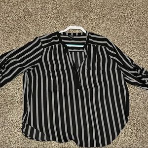 Torrid Size 1 Georgette Black Blouse with White and Pink Stripes